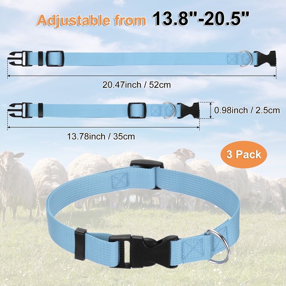 3-Pack Goat Collars with Bells, 13.8"-20.5" Polyester [Blue]