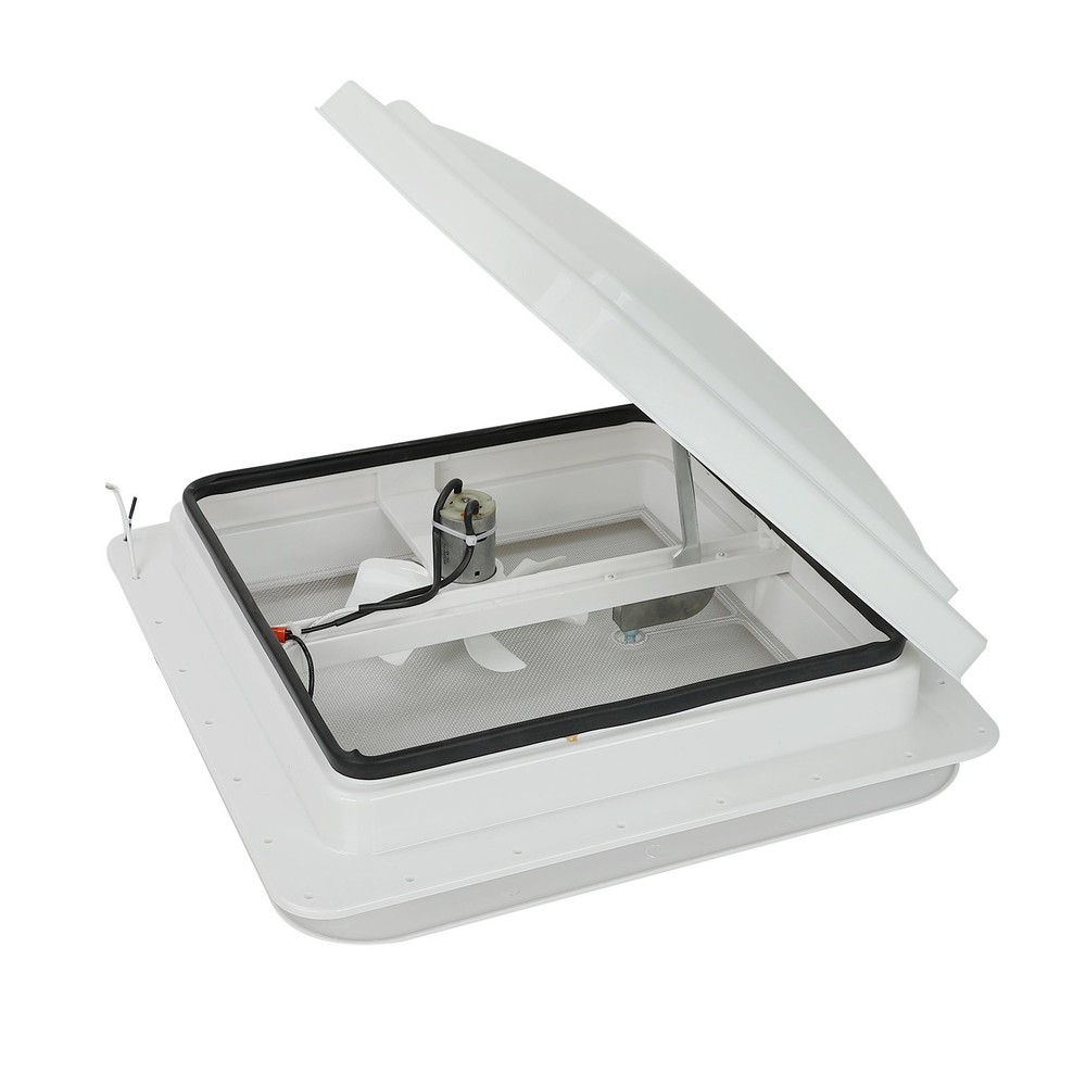 14" RV Trailer Roof Vent Complete 12V Fan w/ Tape White Lid Interior Garnish