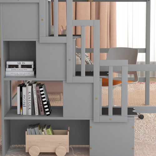 Full Size Loft Bed with Desk & Storage Staircases Full Size Loft Bunk Bed Frames