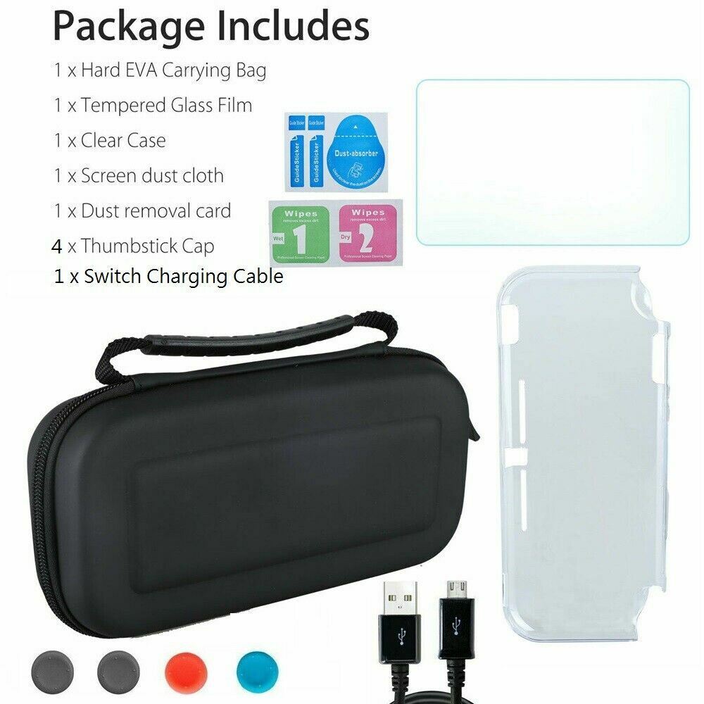 For Nintendo Switch Lite Carrying Case Bag+Shell Cover+Tempered Glass Protector