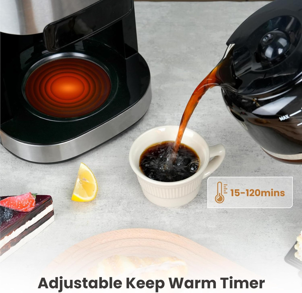 10-Cup Programmable Coffee Maker with Grinder, Timer & Reusable Filter