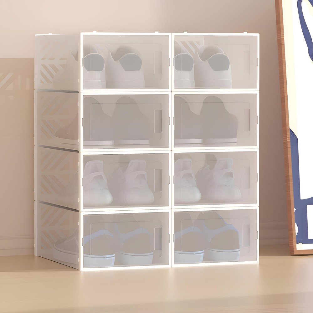 20 Pack White Plastic Shoe Boxes With Lids Stackable Storage Containers Organize