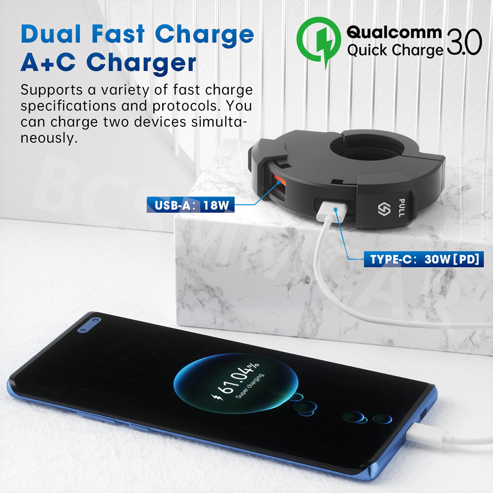 Fast Charging Motorcycle Phone Charger USB Type C Power Adapter Handlebar Mount