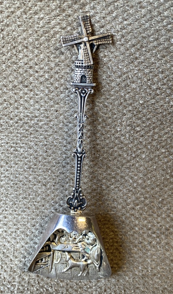 Vintage 90 Silver Holland Dutch Sugar Spoon with Windmill Top