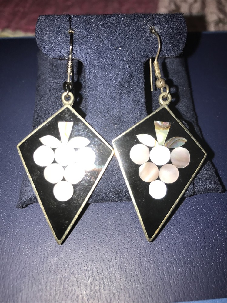 Vyg Mexico signed Abalone Enamel Dangle Earrings.