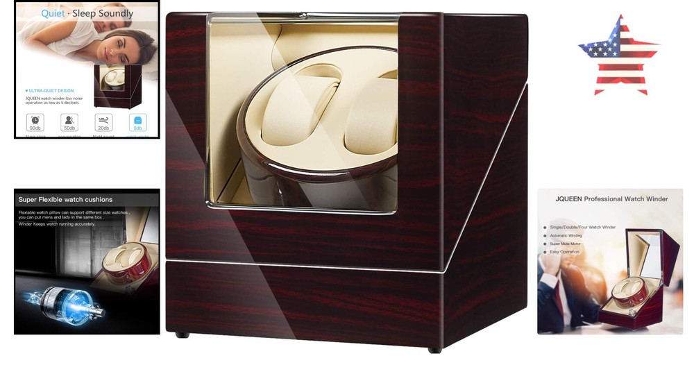 Double Watch Winder - Silent Japanese Motor - 5 Program Settings - Ebony Finish