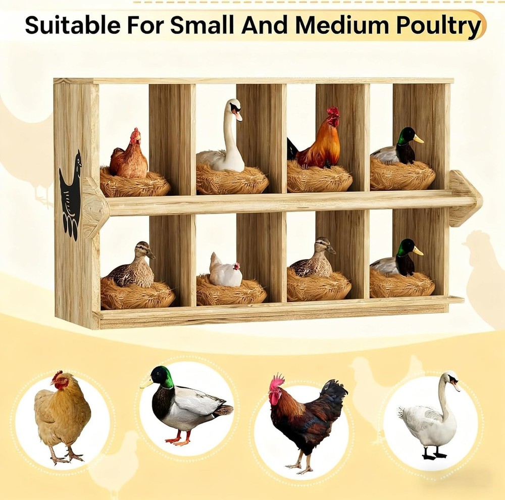 Chicken Nesting Box, 8 Compartment Wooden Nesting Boxes for Chickens with Per...