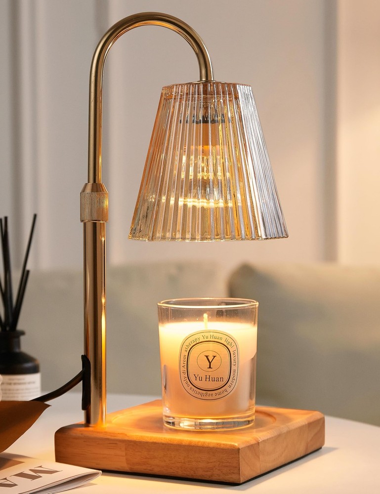 Allanmen Candle Warmer Lamp with Timer, Dimmable Adjustable Height, Gold