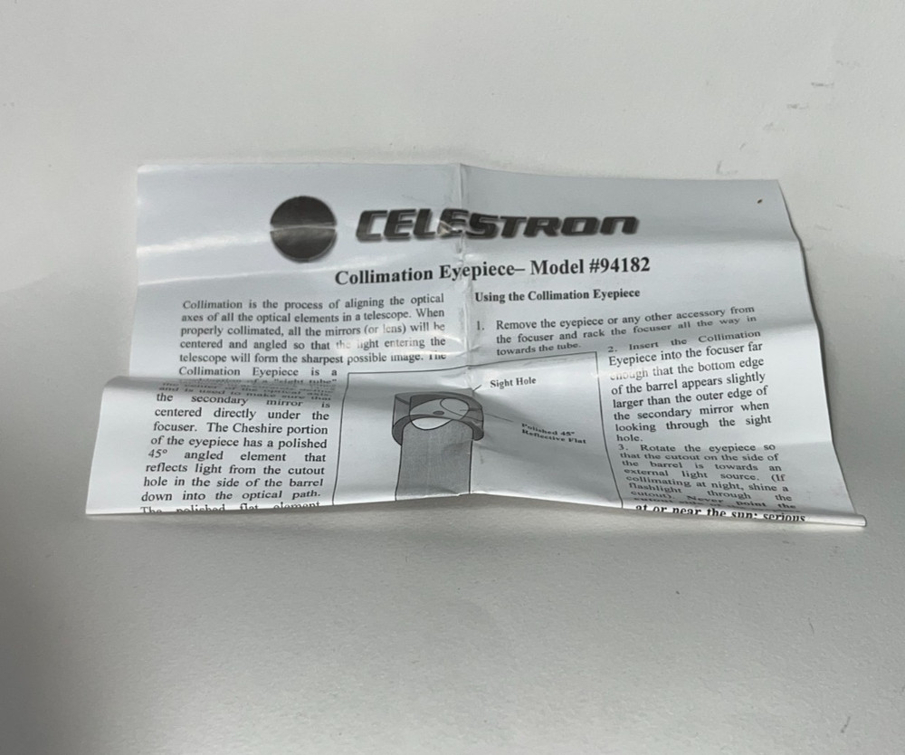 Celestron Collimation Eyepiece Model #94182 with Paperwork