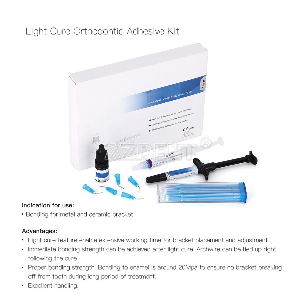 Dental Orthodontic Light Cure Adhesive Bonding Curing Paste Etchant Gel Kit