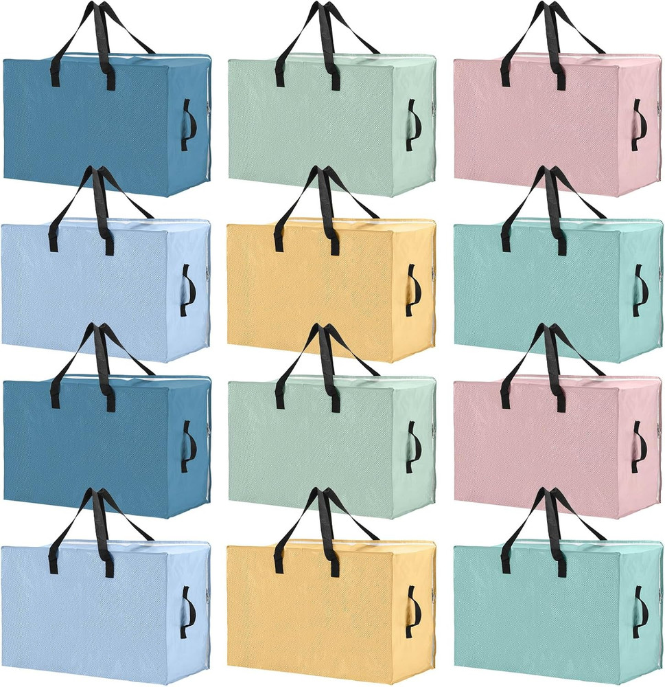 12 Heavy Duty Extra Large Moving Bags with Zippers & Handles - 12 Pack