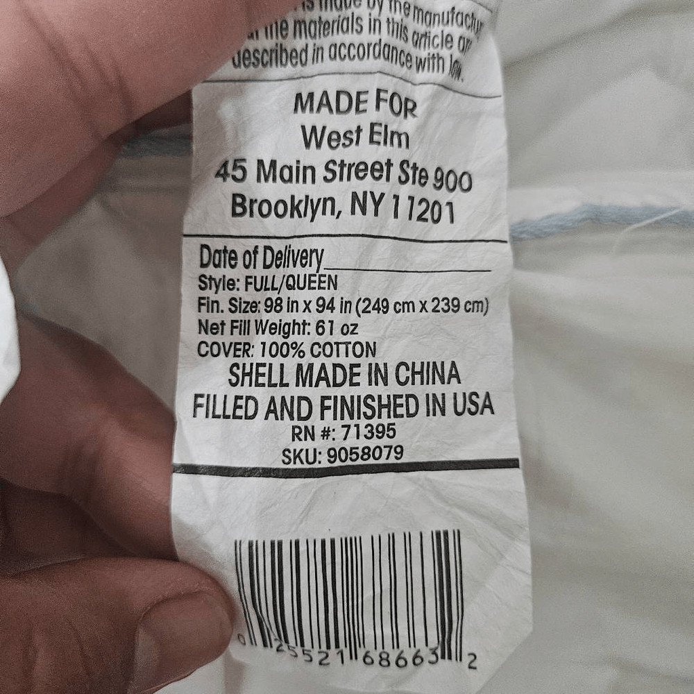 West elm duvet insert full/queen size