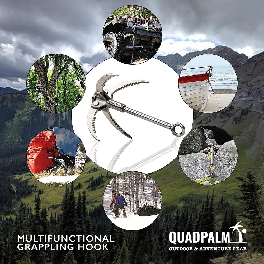 Stainless Steel Foldable Grappling Hook – Multifunctional compact, silver