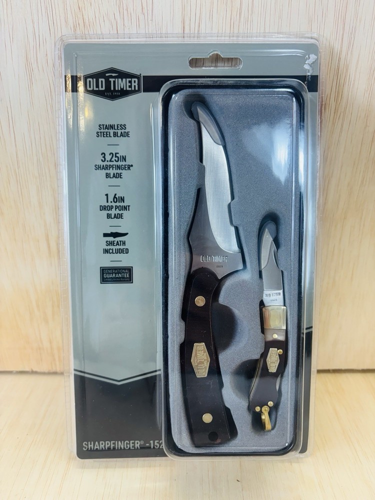 New Schrade Combo Sharpfinger Knife W/Lockback Folding Knife Stainless Blade