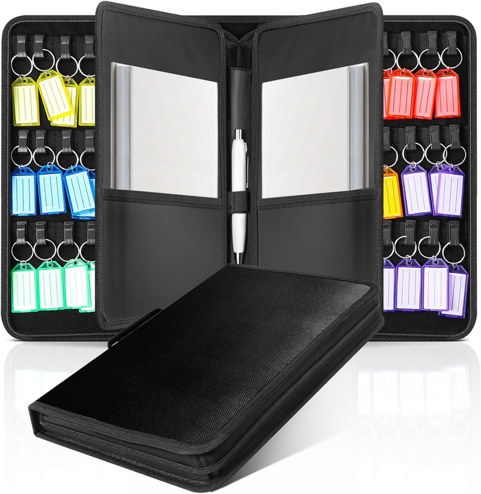 Portable Key Organizer,Zippered Key Storage Case with 54 Key Hooks and Tags
