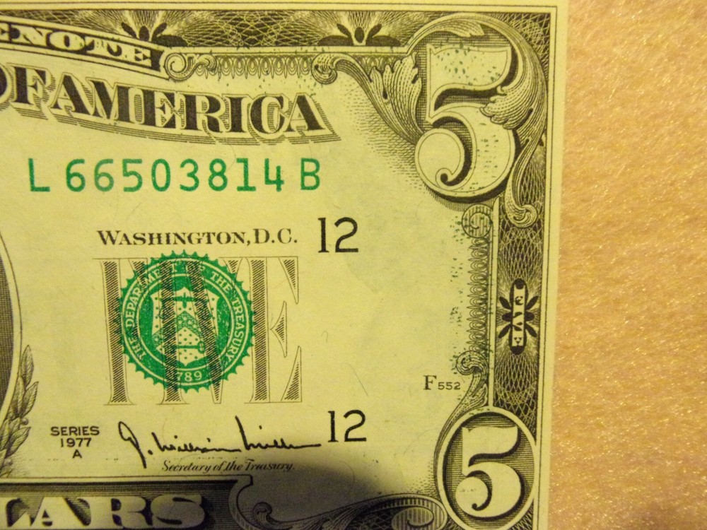 U.S. $5.00 Note Inking Error - Mint, Uncirculated.