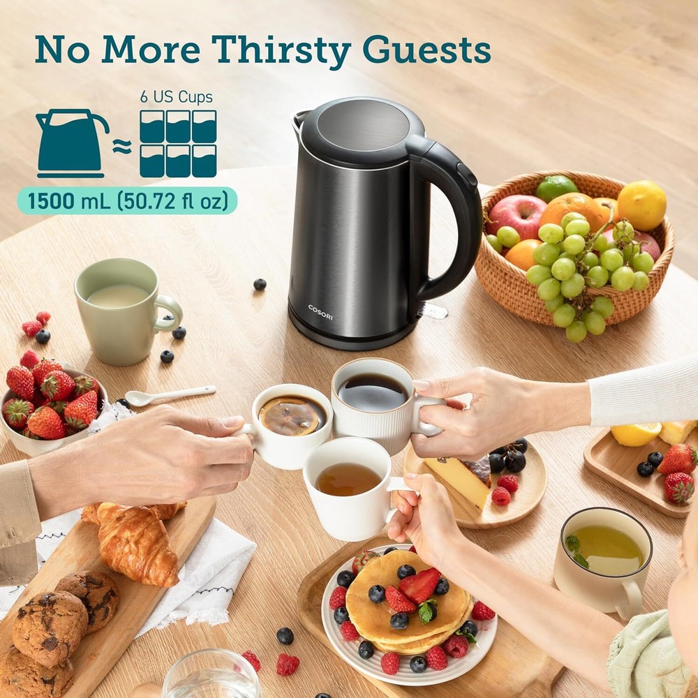 Electric Kettle, Stainless Steel Thermos, Automatic Shut-Off, Black