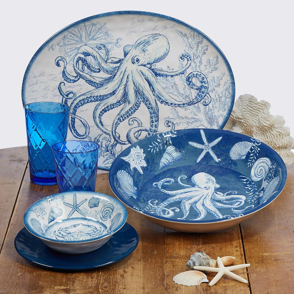 Oceanic 2 Piece Melamine Platter Set, Multi Colored, Large