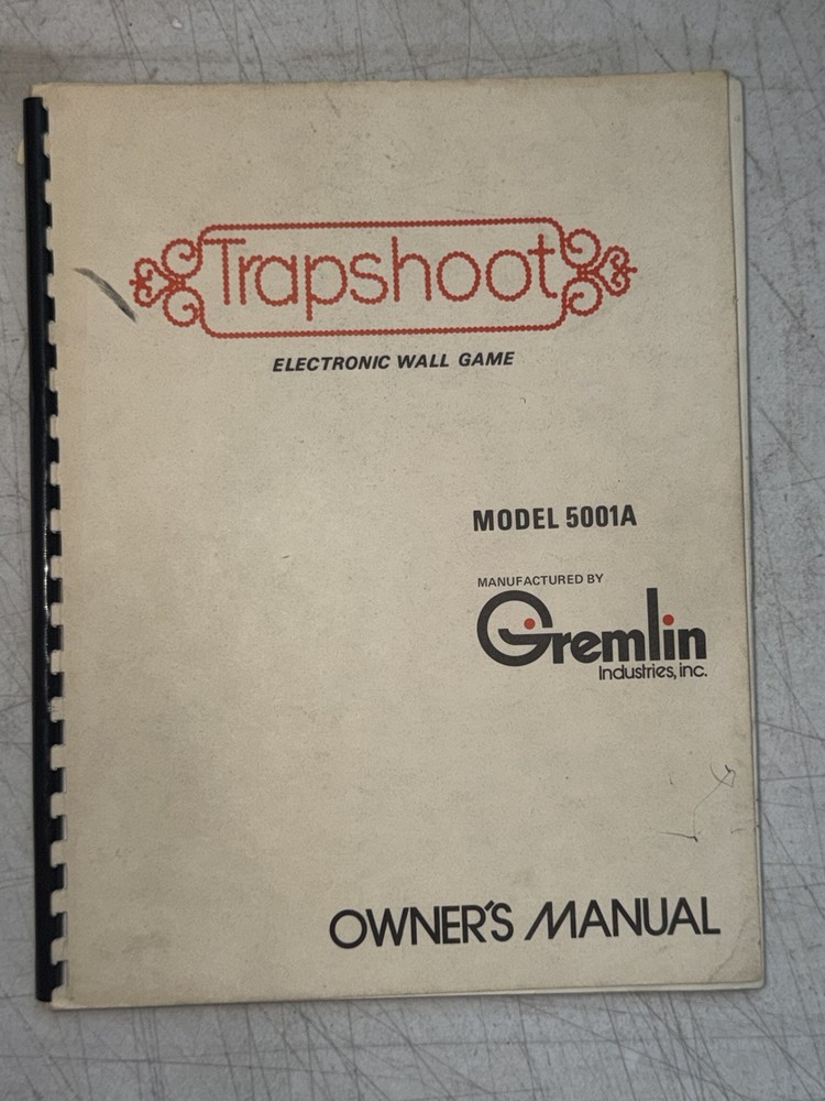 Original Gremlin Trapshoot Arcade Game Manual