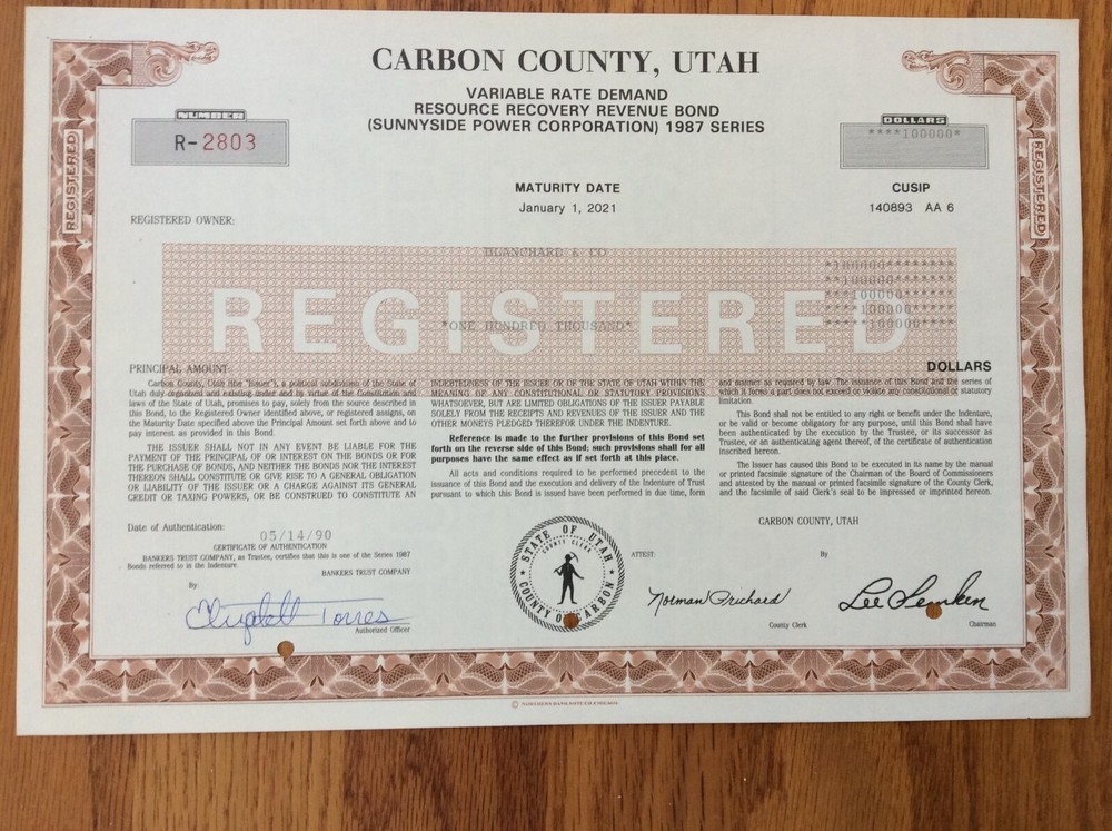 Carbon County,Utah  $10,000   Bond