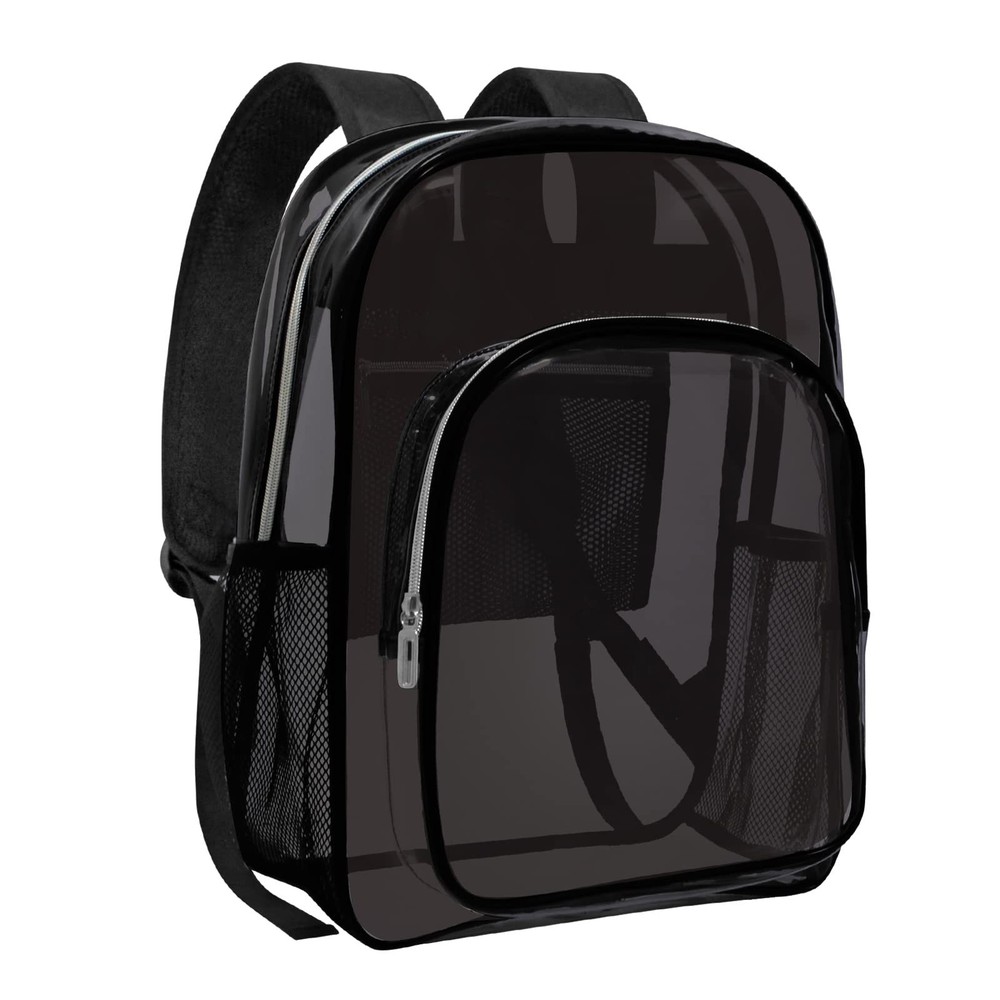 Clear Backpack Heavy Duty Transparent Backpack for Security Travel Work (Black)