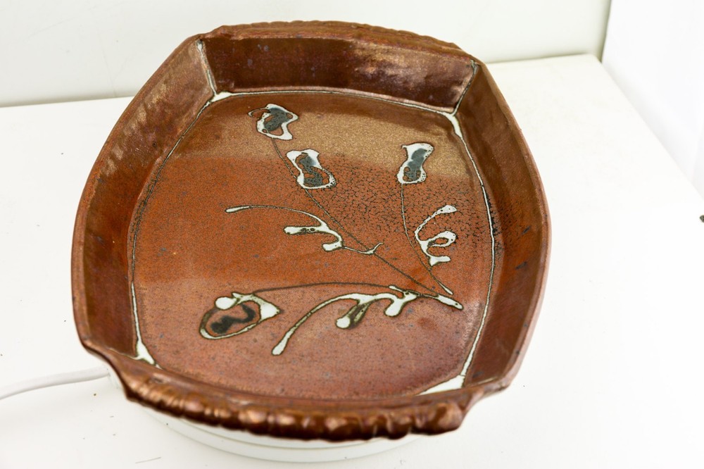 Studio Pottery Tray Platter Signed HB Brown Glaze Handmade Ceramic