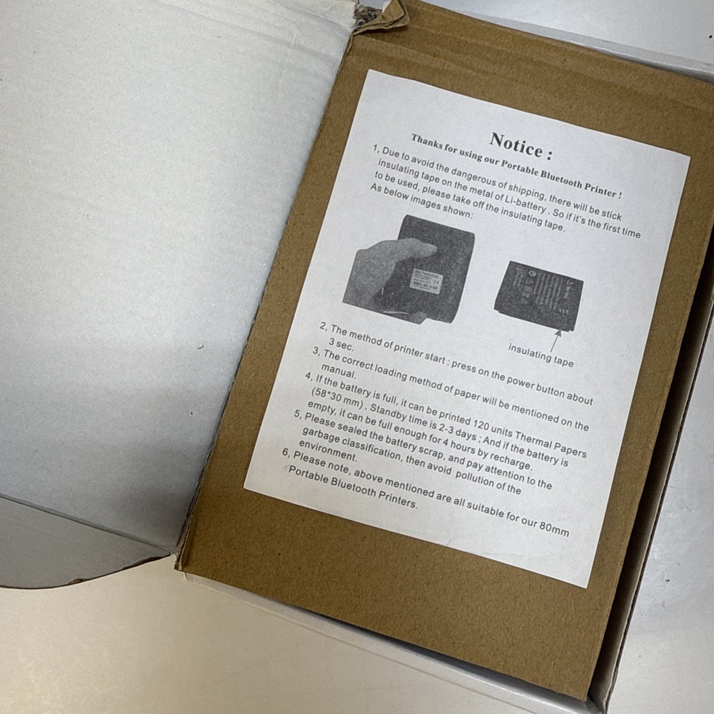 MUNBYN IMP001 Thermal Receipt Printer Mobile POS with Power Adapter & Battery