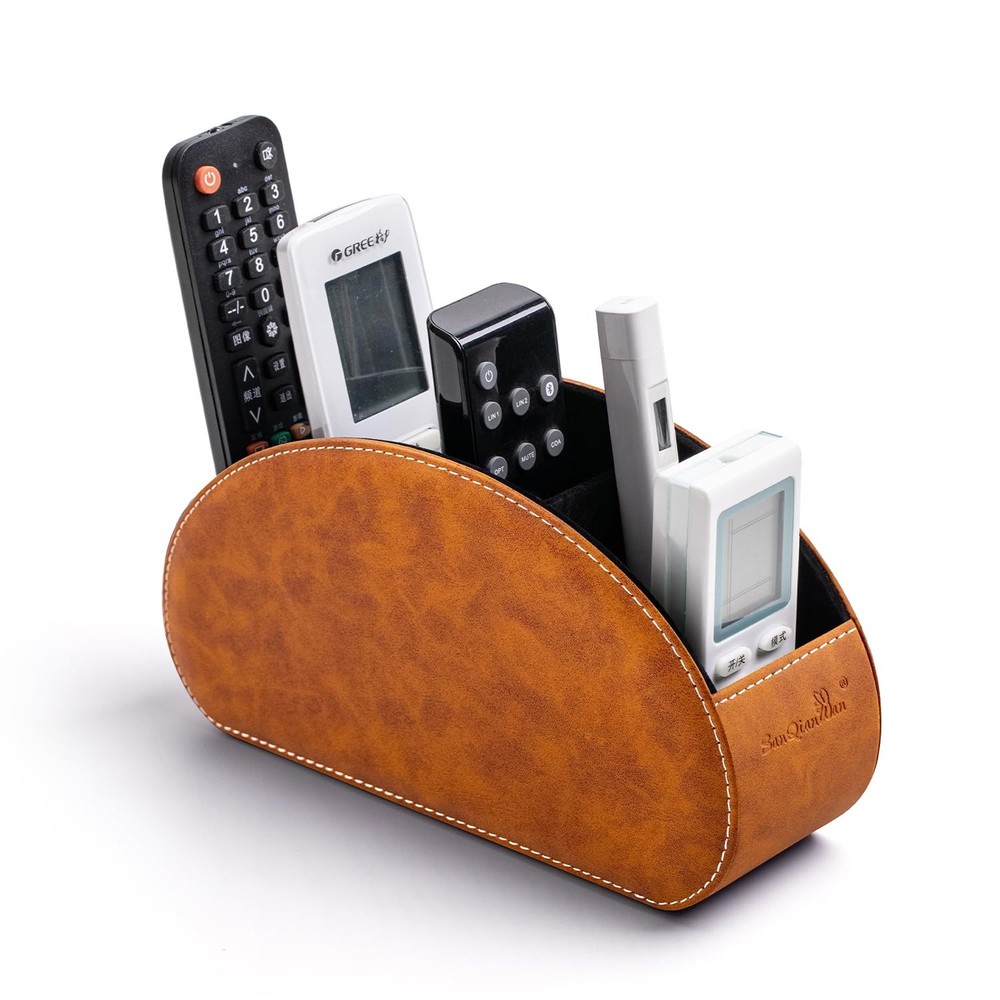 Remote Control Holders Organizer Box with 5 Compartment PU Leather Multi-func...