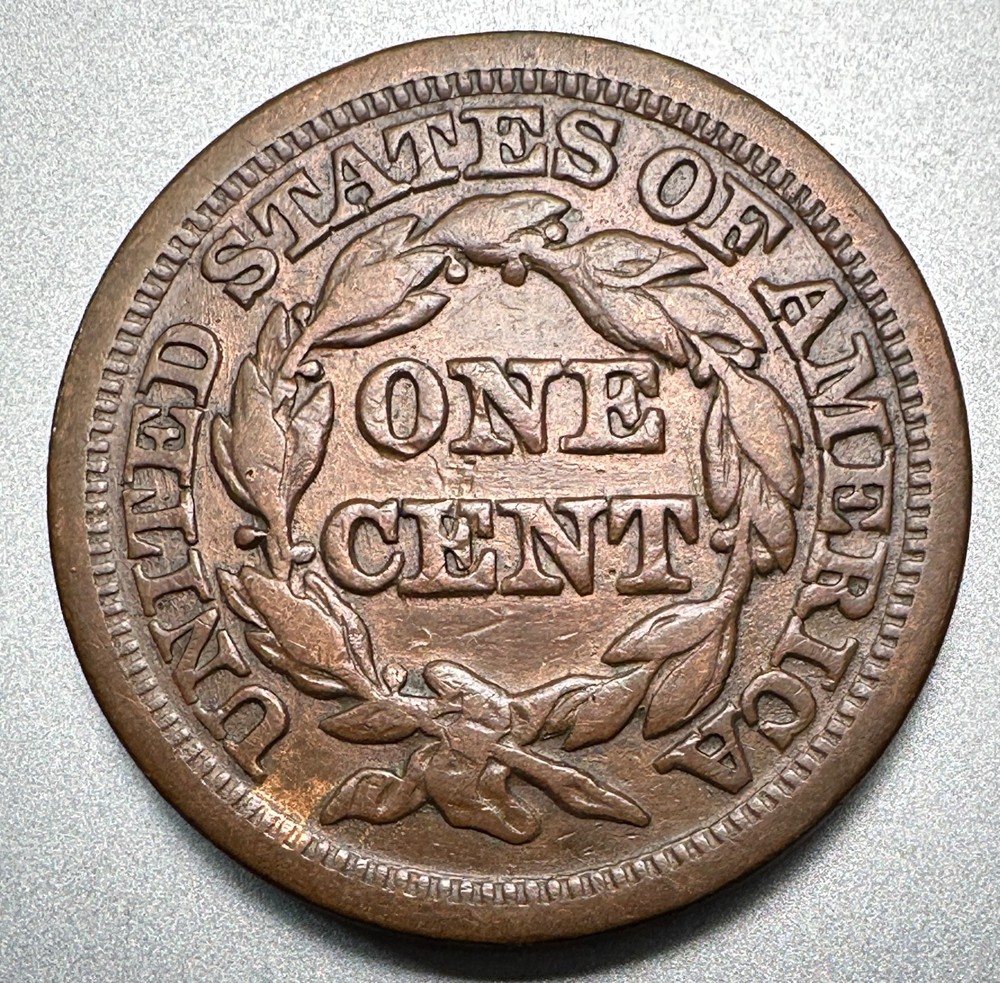 1849 BRAIDED HAIR LARGE CENT VF+ #1604