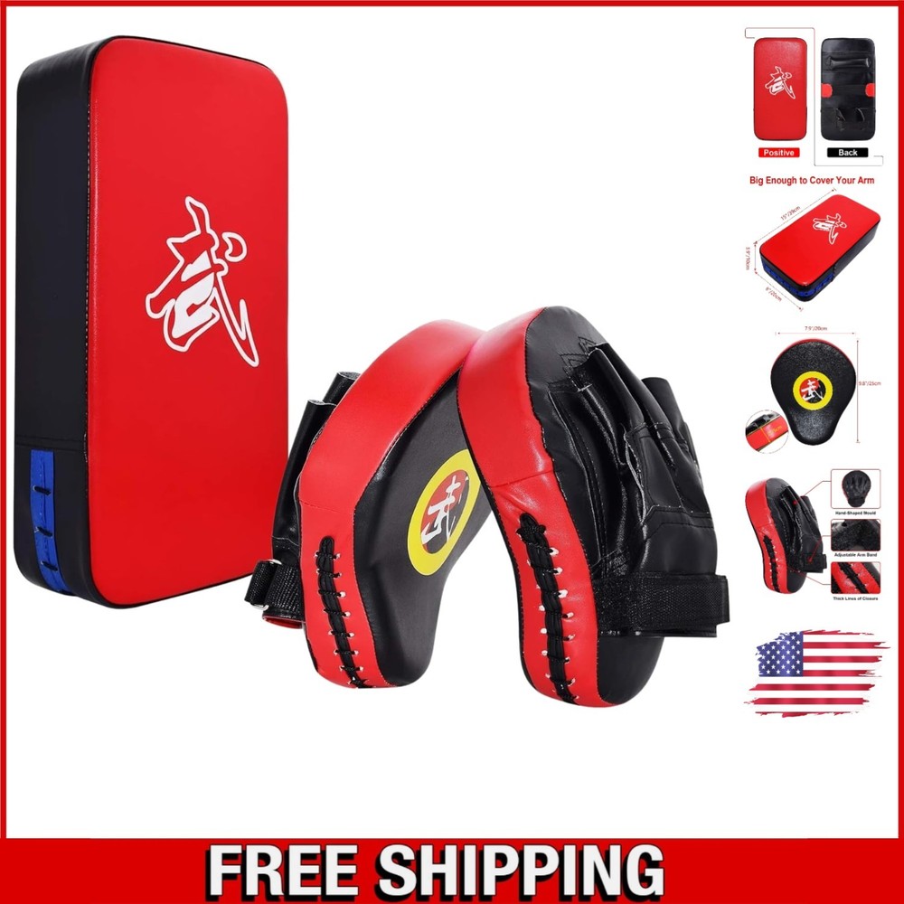 Versatile Muay Thai Kick Pads with 2 Punching Mitts - Ambidextrous Training Set