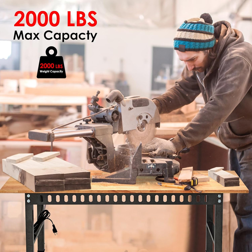 54.3 "Adjustable Workbench with Power Outlet, Heavy Duty 2000 LBS Load Capacity