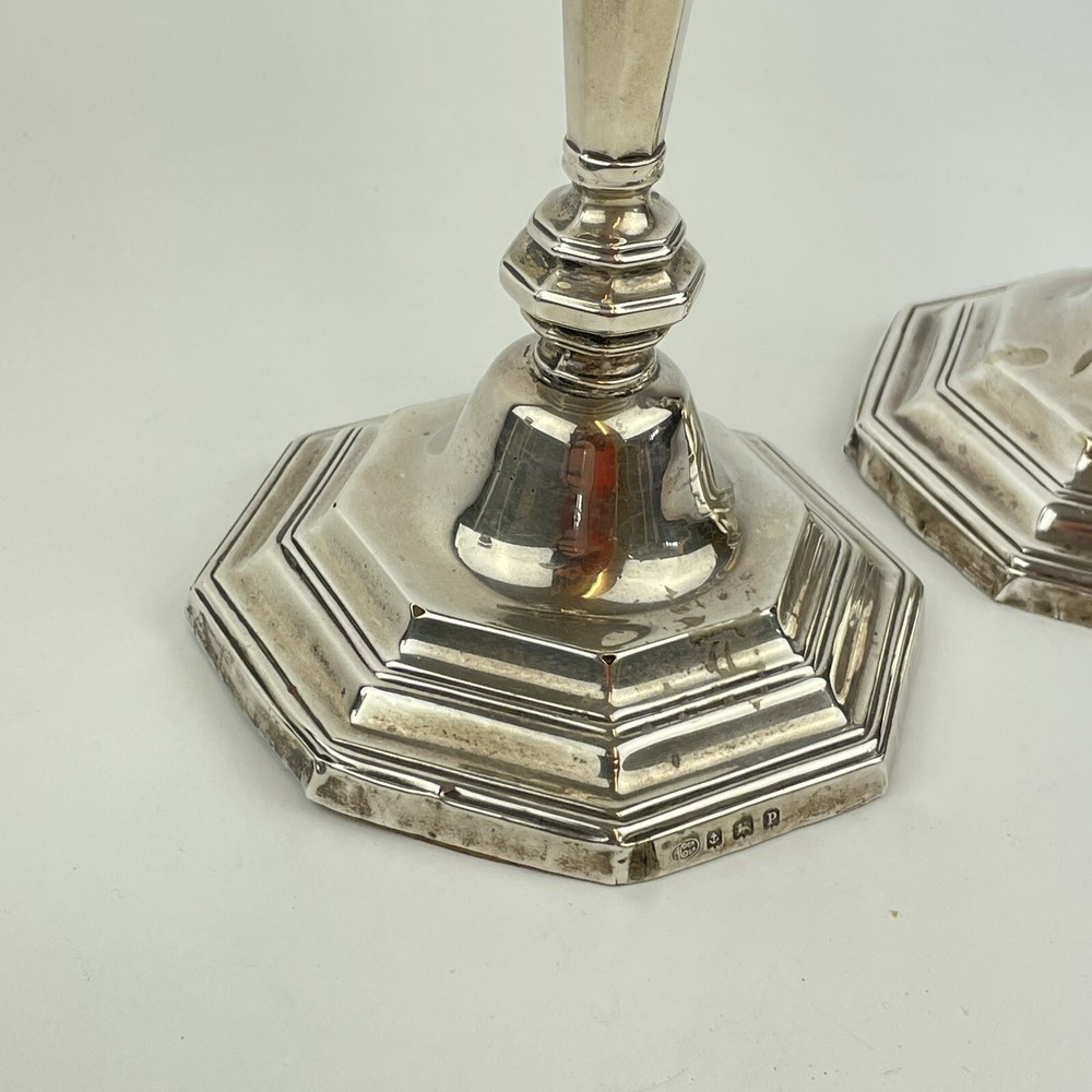 Pair Of Antique Solid Silver Weighted 19cm Candlesticks Alexander Clark 1939
