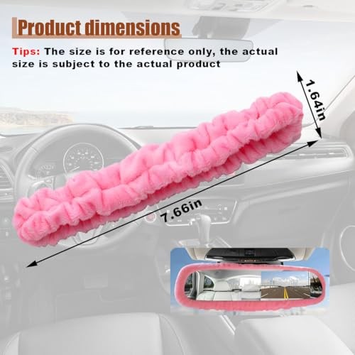 Elastic Plush Auto Rear View Mirror Protector - Stretchy Comfortable Car Pink
