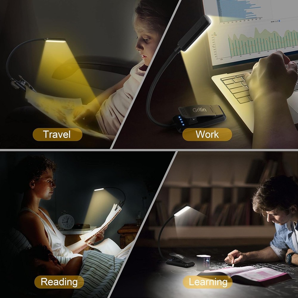 USB Rechargeable Clip‑On LED Reading Light Adjustable 3 Modes & Flexible Neck