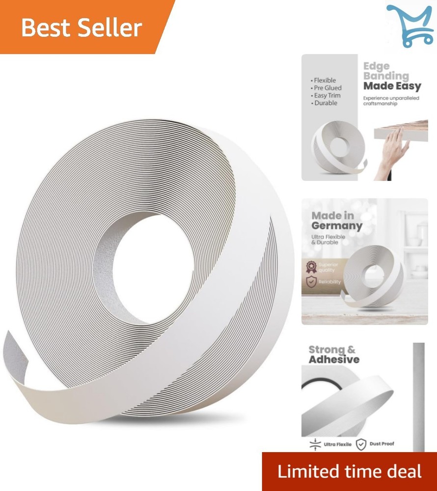 Polyester Melamine Edge Banding White 3/4x50ft Flexible Durable Easy Application