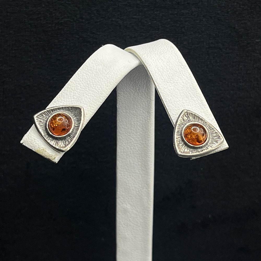 Multi Geometrical Shaped Textured Amber Sterling Silver Stud Earrings