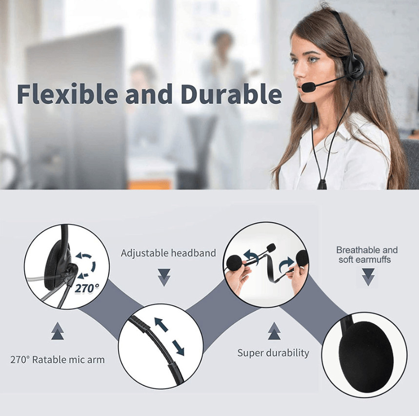 USB Noise Cancelling Headset with Microphone for PC Computer Call Chat