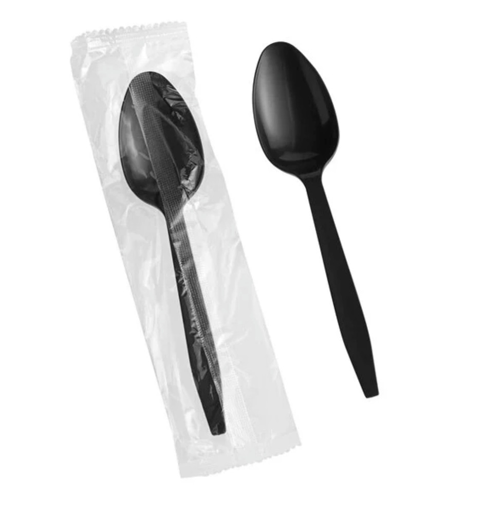 Ningbo Teaspoon Heavyweight Polypropylene Individually Wrapped Black 1000 Pack