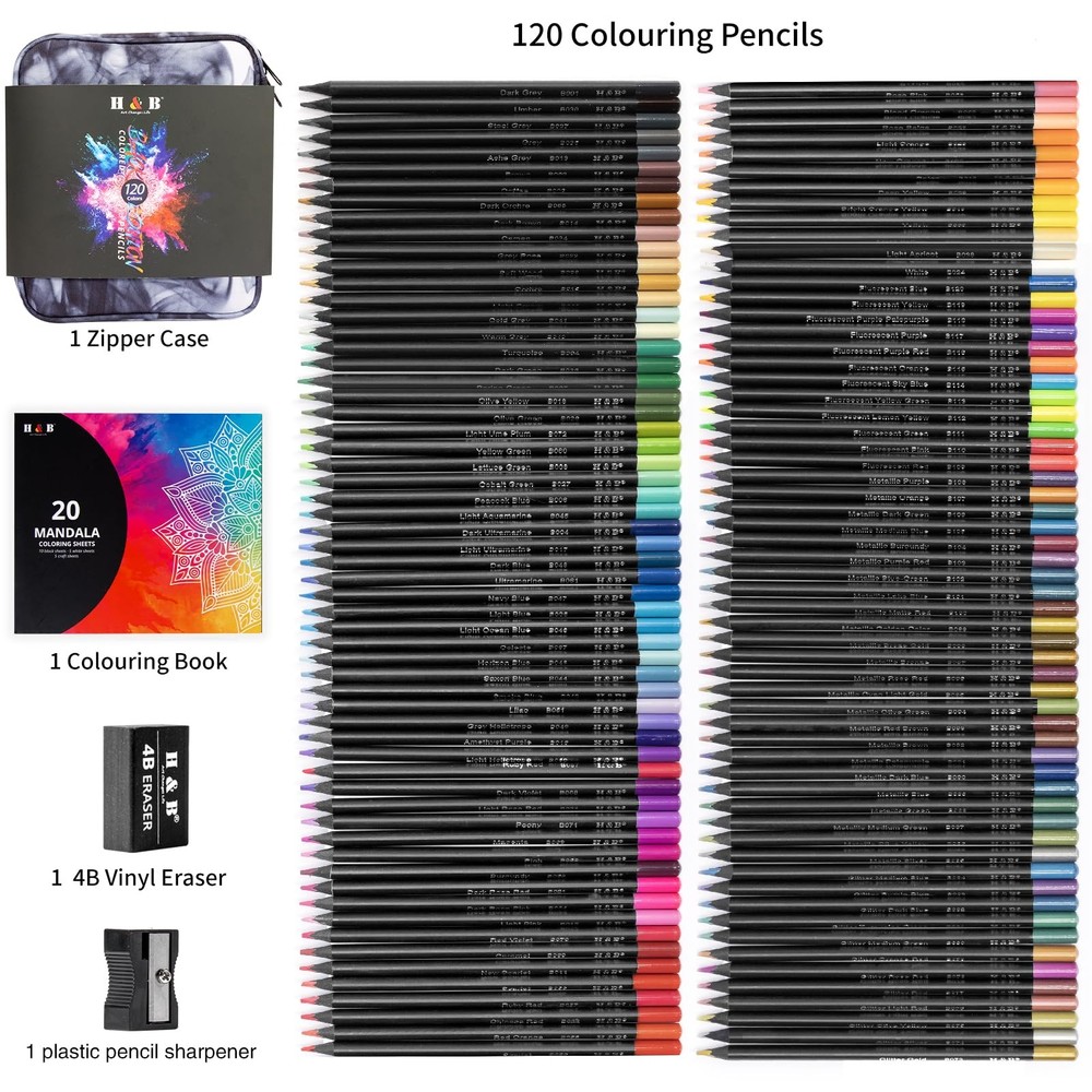 120-Color Colored Pencils Set with Mandala Coloring Sheets, Eraser, Sharpener...