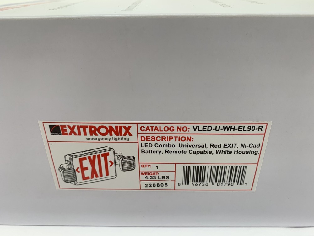 EXITRONIX VLED-U-WH-EL90-R LED Combination Exit Sign/Emergency Light Red 120/277