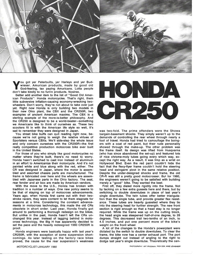 Motorcycle Evaluation Article - Honda - CR250 - 1980 (DC933)