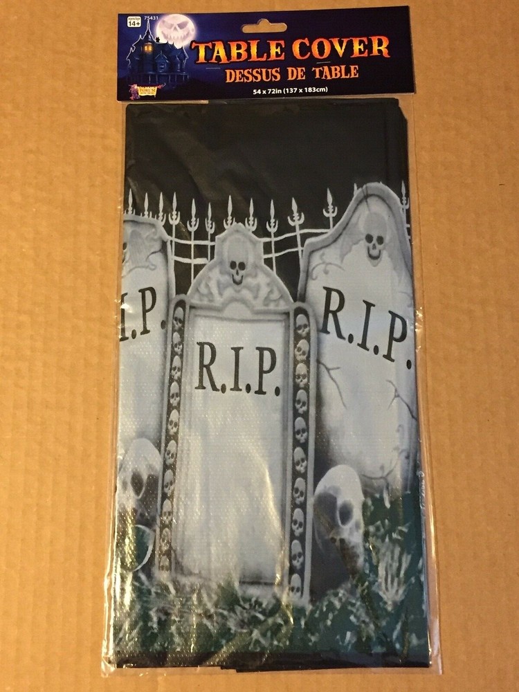 NEW RIP HEADSTONE PLASTIC TABLE COVER 54"X72" 2016