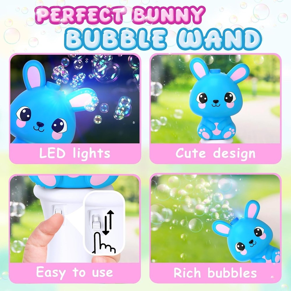 2 Packs Easter Bunny Bubble Machine Wands for Toddlers, Automatic Bubble Blow...