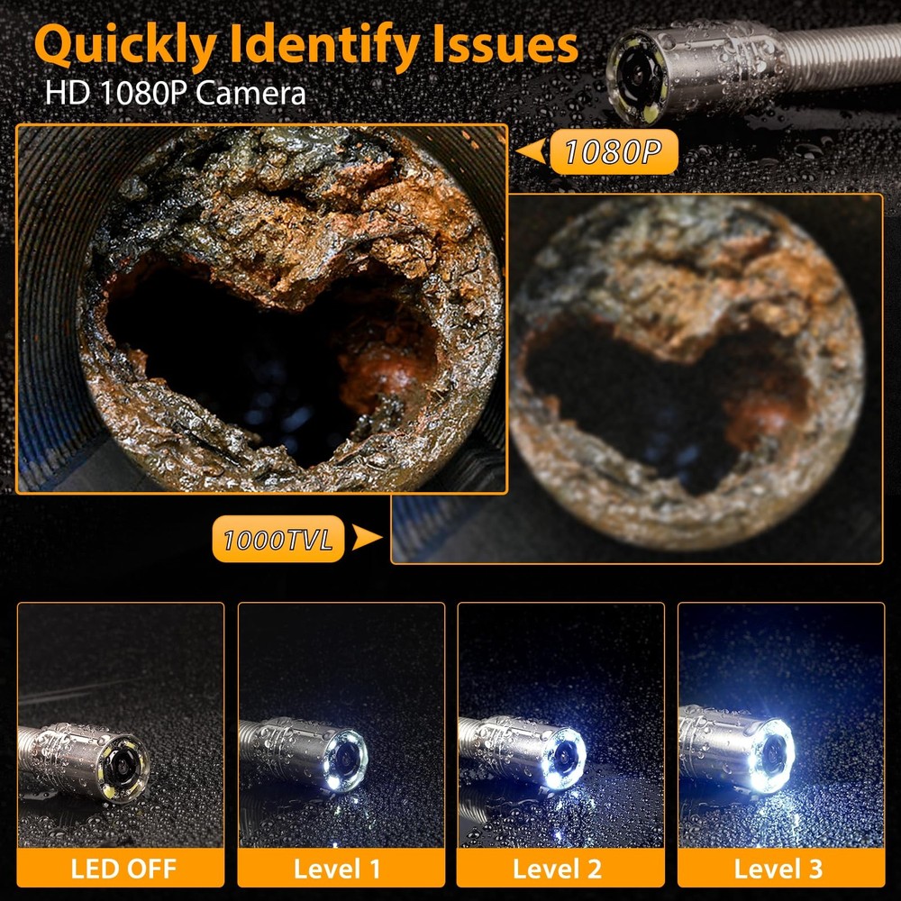 Sewer Camera 100FT/30M Pipe Inspection Borescope Endoscope Camera with Light ...