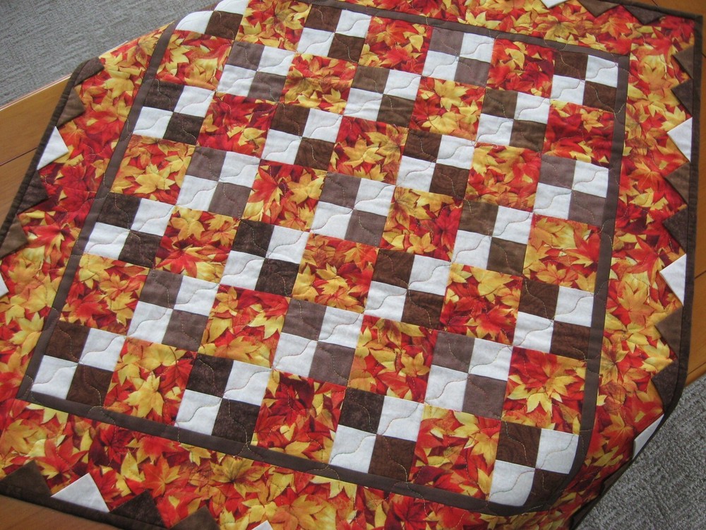 Handmade Quilted Table Topper Scrappy Fall Leaves