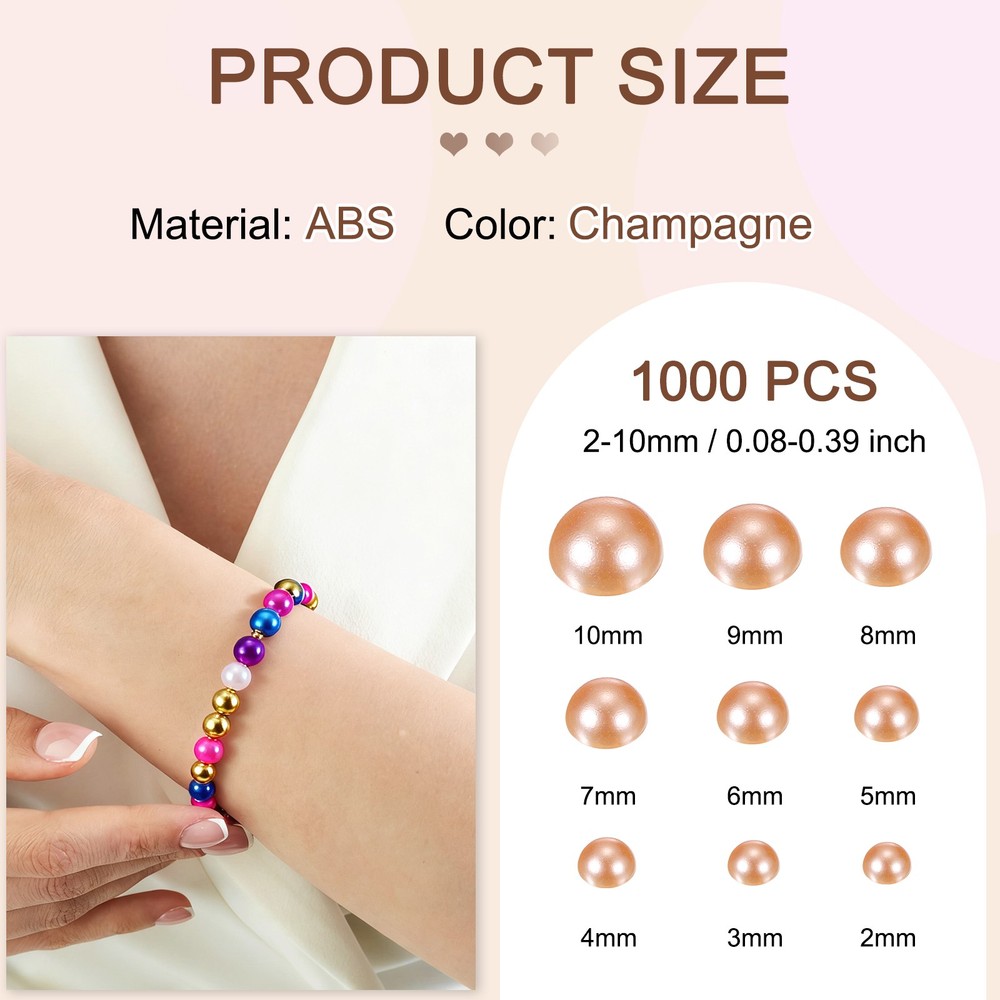 1000Pcs 2-10mm Mix Pearls, Champagne
