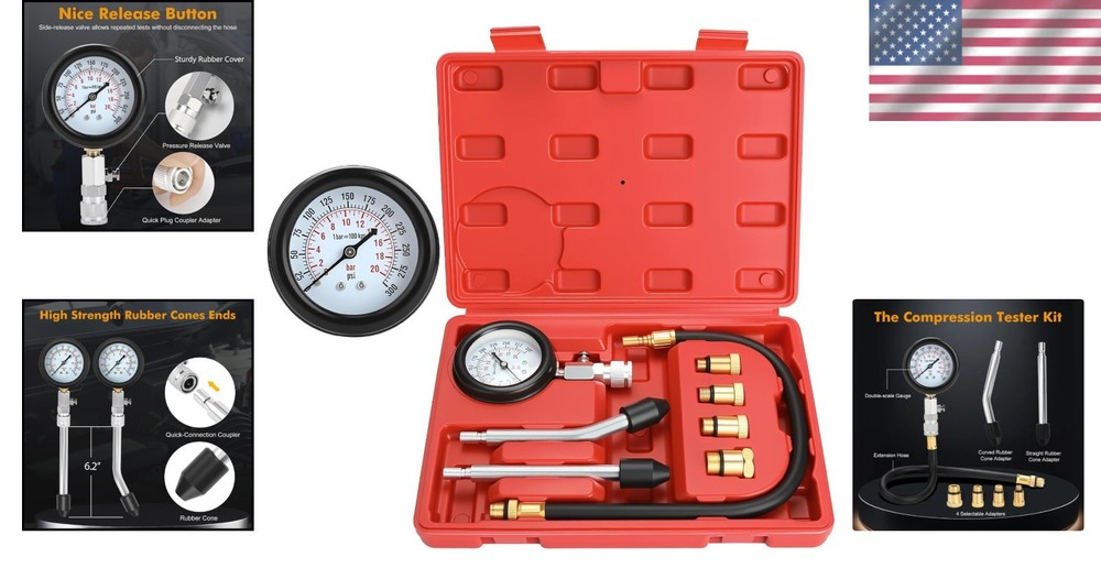 Dual Color Scale Engine Compression Tester with 17.7” Hose - Ultimate Auto Kit