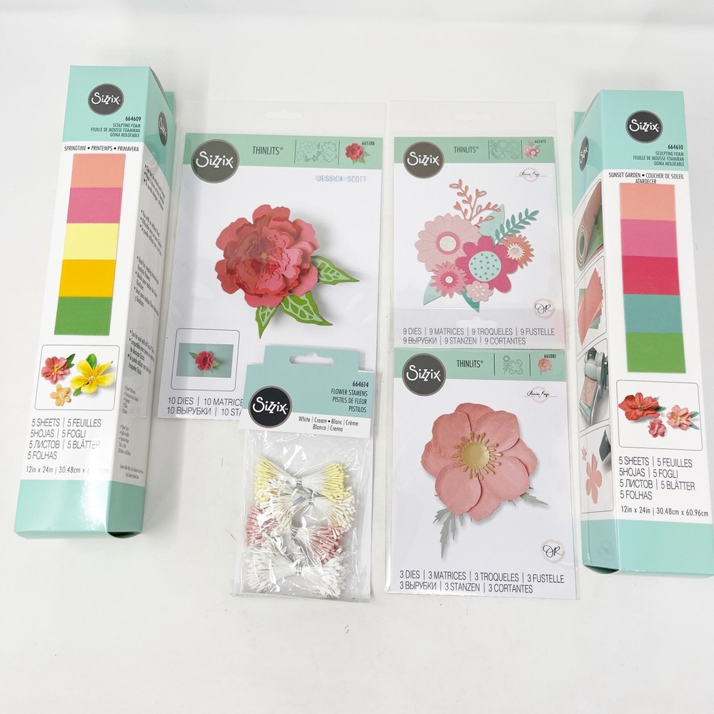 Sizzix Thinlits Floral Cutting Dies Sculpting Foam Summer Bundle NEW