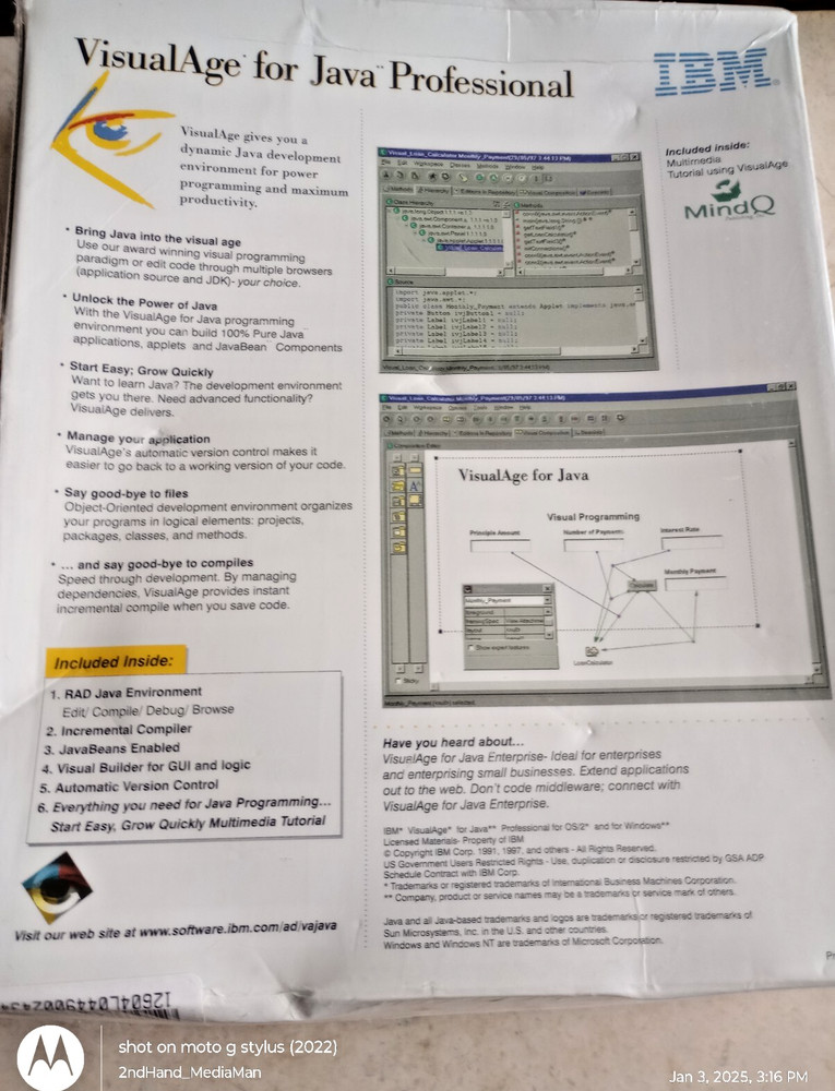 VINTAGE NEW SEALED VISUAL AGE FOR JAVA PROFESSIONAL VERSION 1.0 PC SOFTWARE