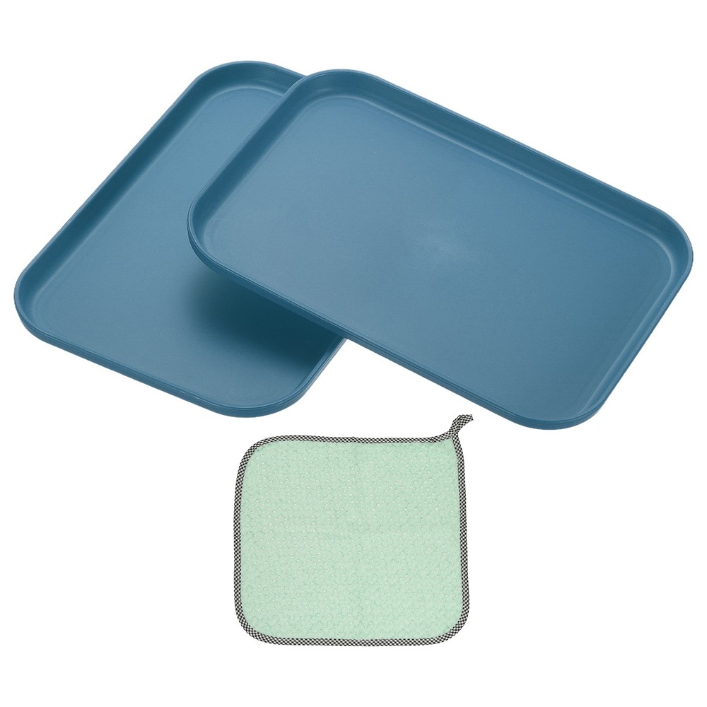 2Pcs 9.5x6.9" Rectangular Plates Wheat Plastic Dinner Plates Dark Blue